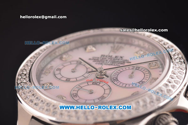 Rolex Daytona Swiss Valjoux 7750 Automatic Steel Case/Strap with Diamond Bezel and White MOP Dial - Click Image to Close